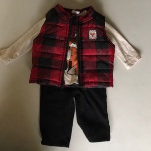 Boys 3 piece set with buffalo plaid vest.